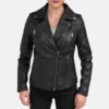 Womens Black Motorcycle Leather Jacket Hood