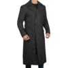 Men's Double Breasted Long Wool Coat Grey