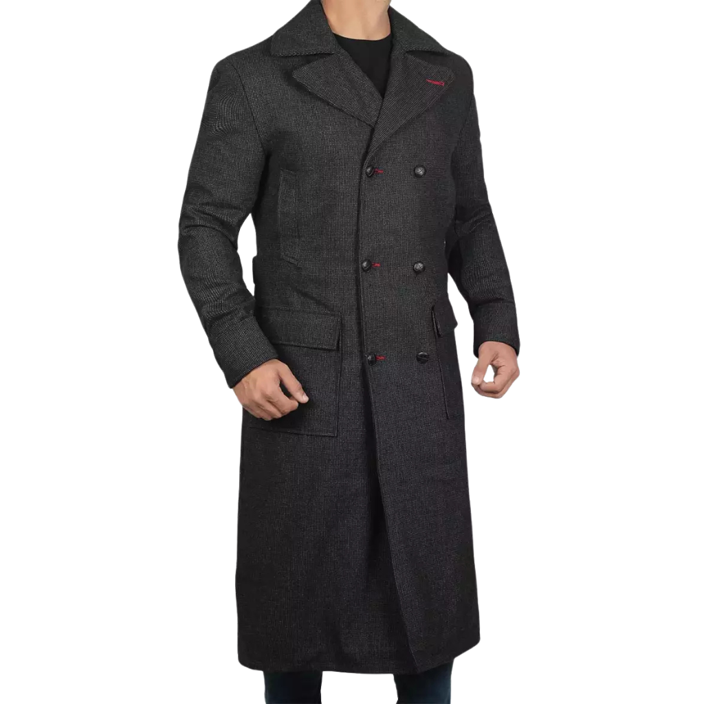 Men's Double Breasted Long Wool Coat Grey