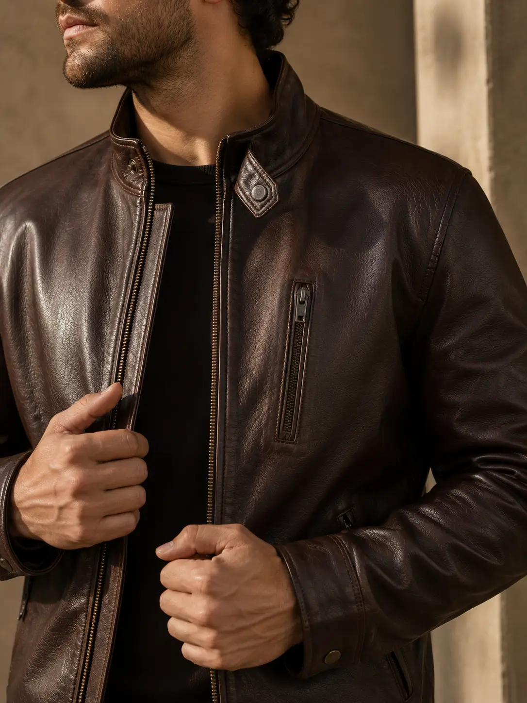 Leather jacket construction detail