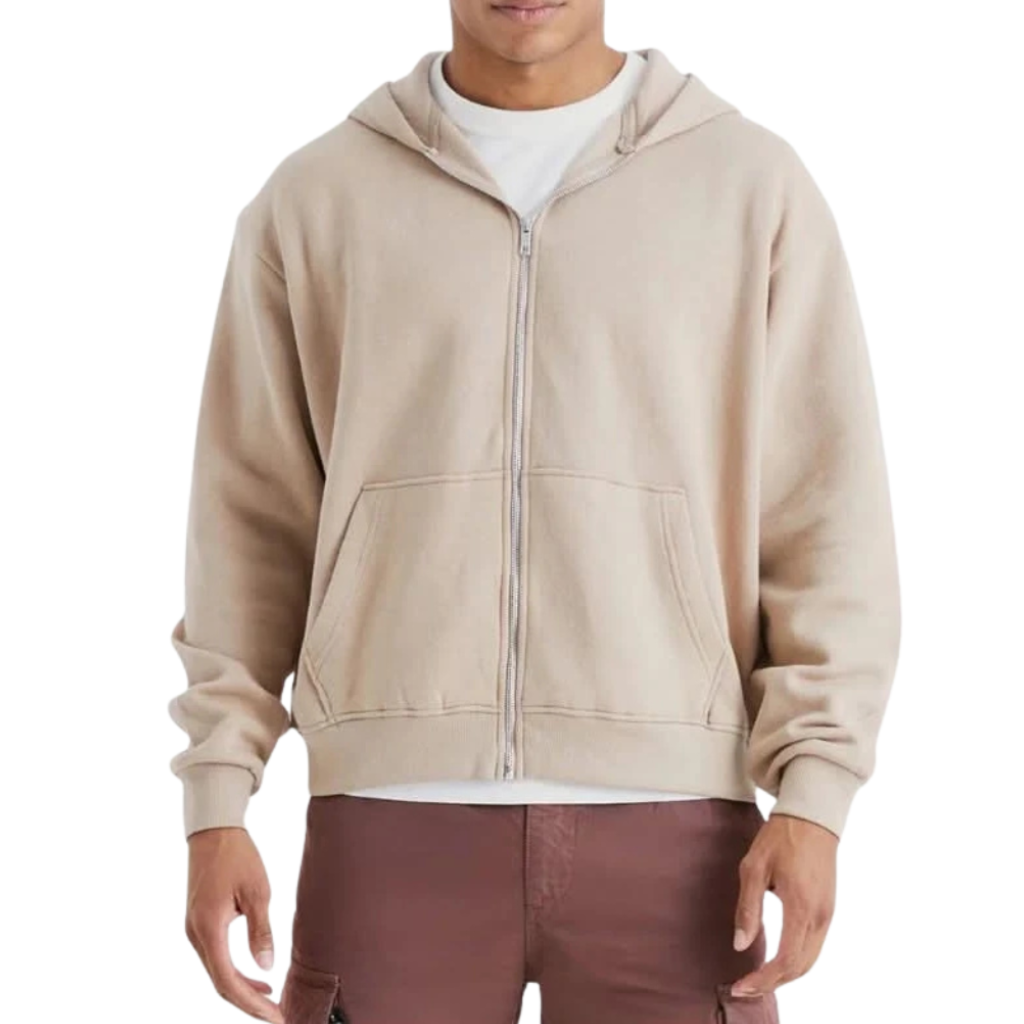 Men Beige Zip Up Hoodie F