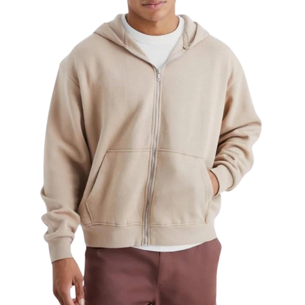 Men Beige Zip Up Hoodie