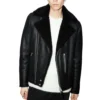 Men Black Shearling Leather Biker Jacket