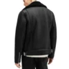 Men Black Shearling Leather Biker Jacket Back