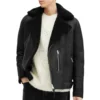 Men Black Shearling Leather Biker Jacket F