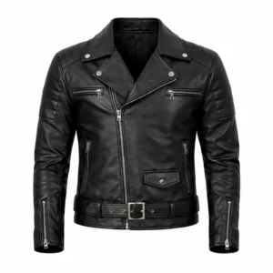 Men Quilted Black Leather Jacket 2