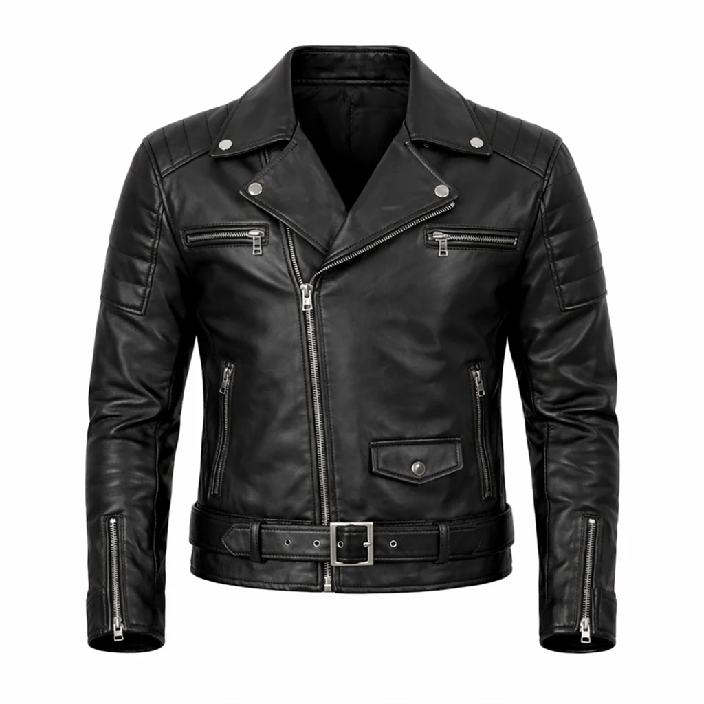 Men Quilted Black Leather Jacket 2