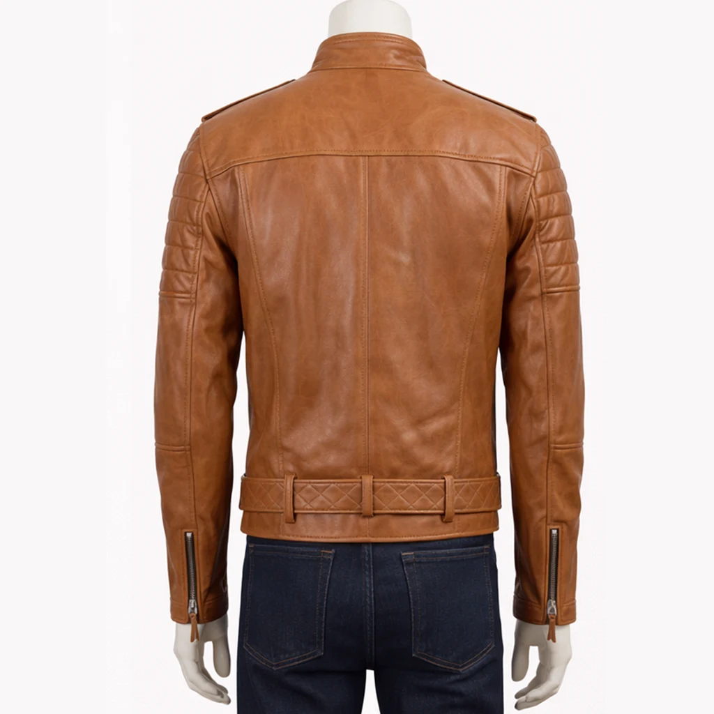 Mens Moto Biker Leather Jacket 1
