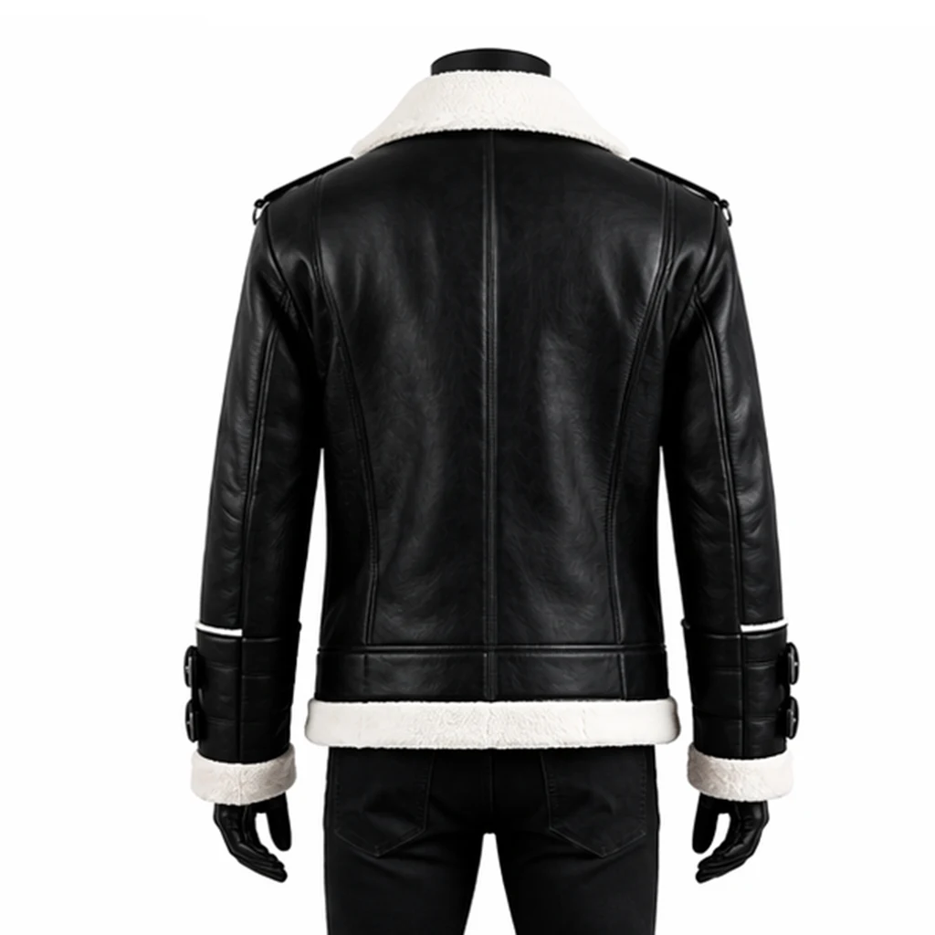 Motorcycle Shearling Black Leather Jacket 1