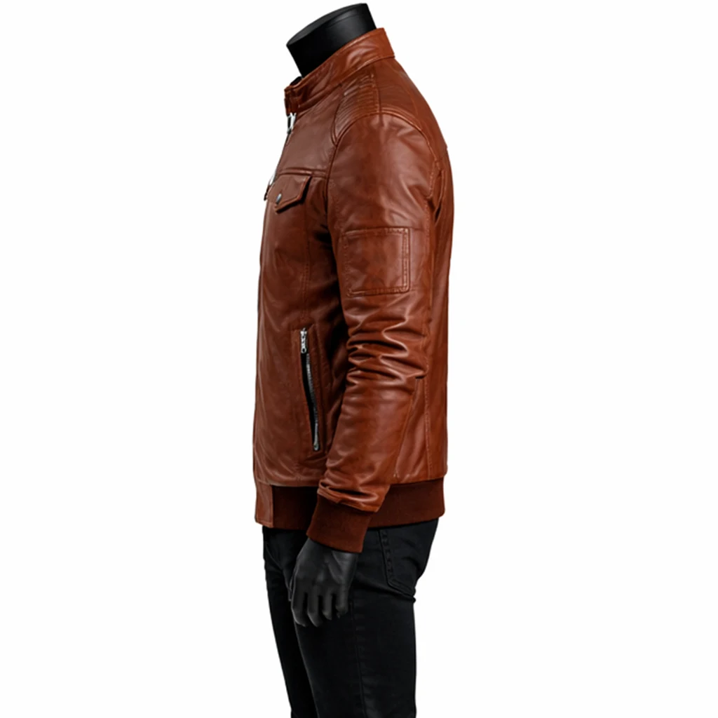 Plain Bomber Brown Leather Jacket 1