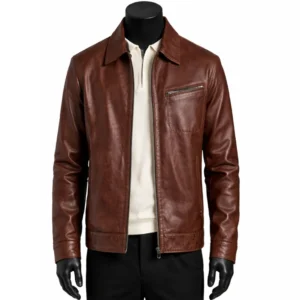 Shirt Style Brown Leather Jacket 1