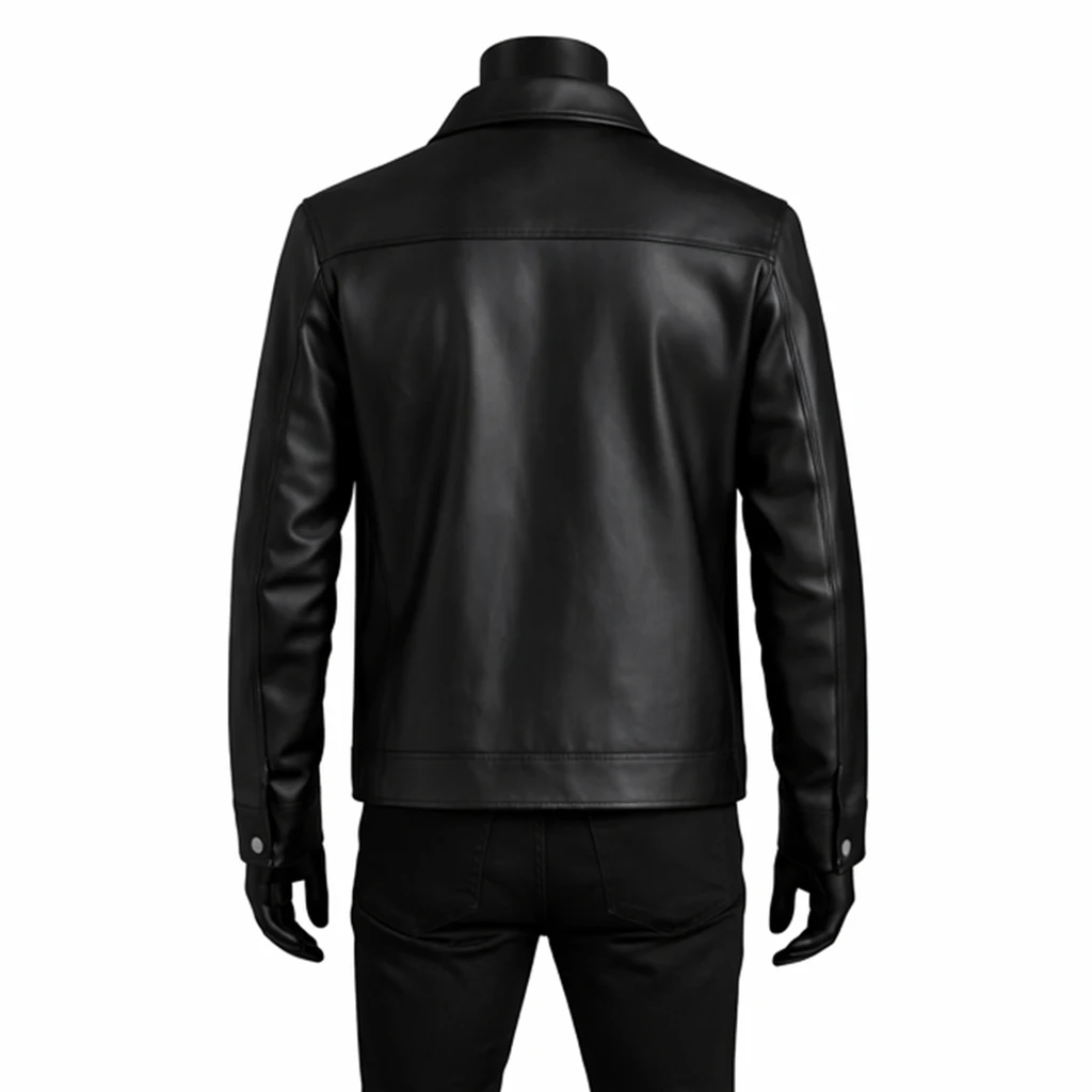 Vintage Shirt Style Black Leather Jacket 1