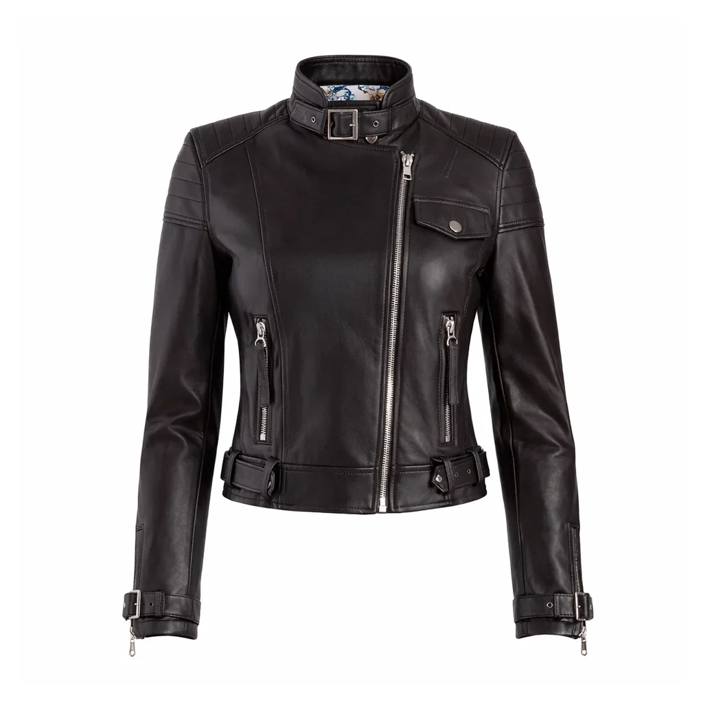 Women Biker Brown Leather Jacket 1
