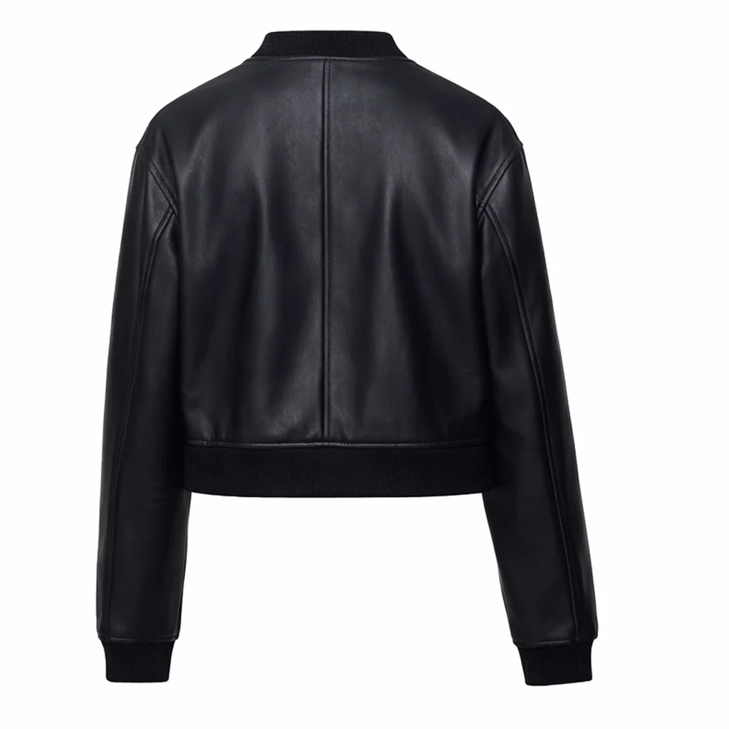 Women Collarless Leather Jacket 1 Women Collarless Leather Jacket 1
