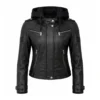 Women Hooded Leather Jacket Women Hooded Leather Jacket