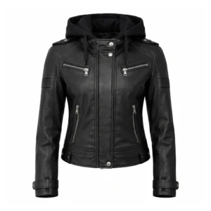 Women Hooded Leather Jacket