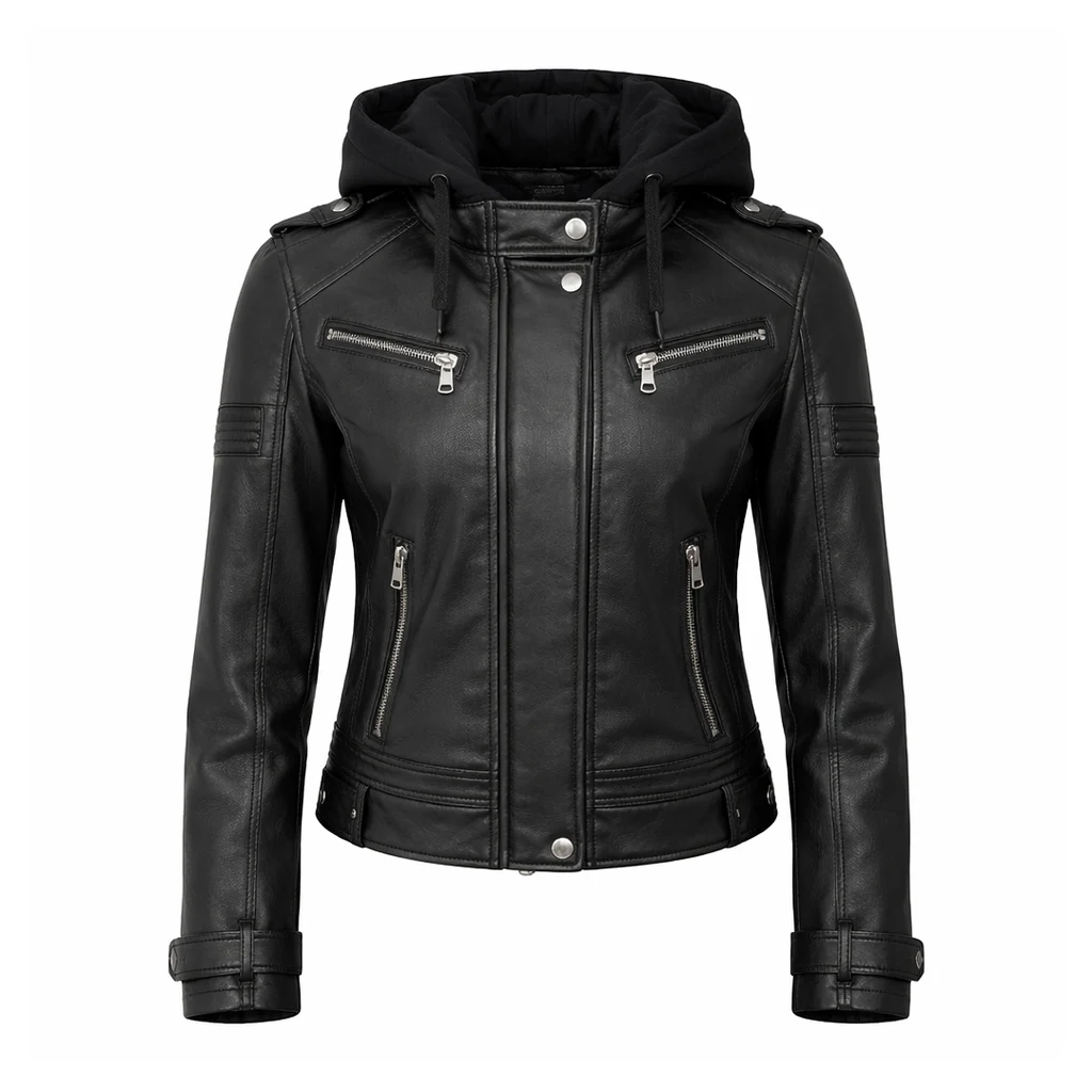 Women Hooded Leather Jacket Women Hooded Leather Jacket