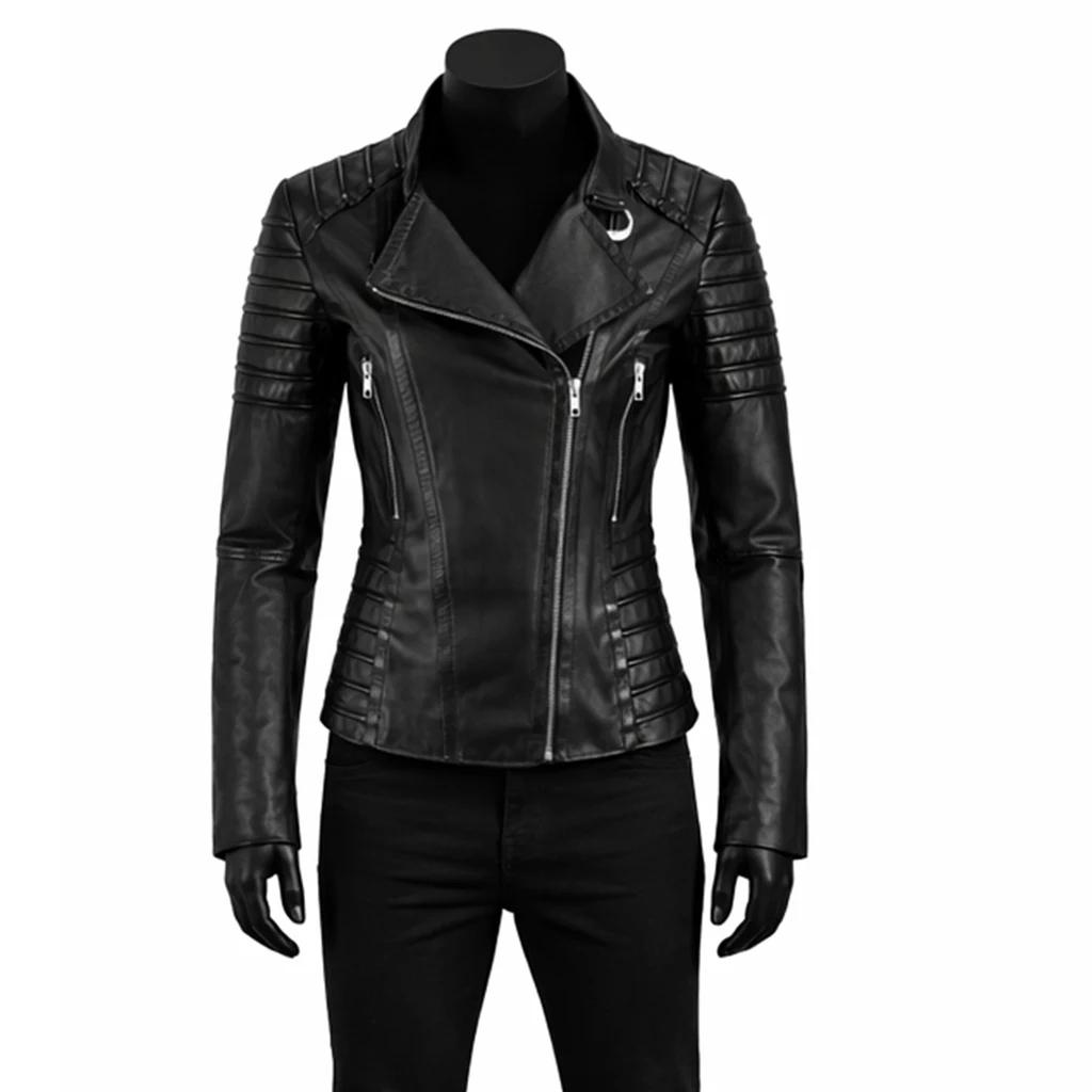 Women Racer Slim Black Leather Jacket Women Racer Slim Black Leather Jacket