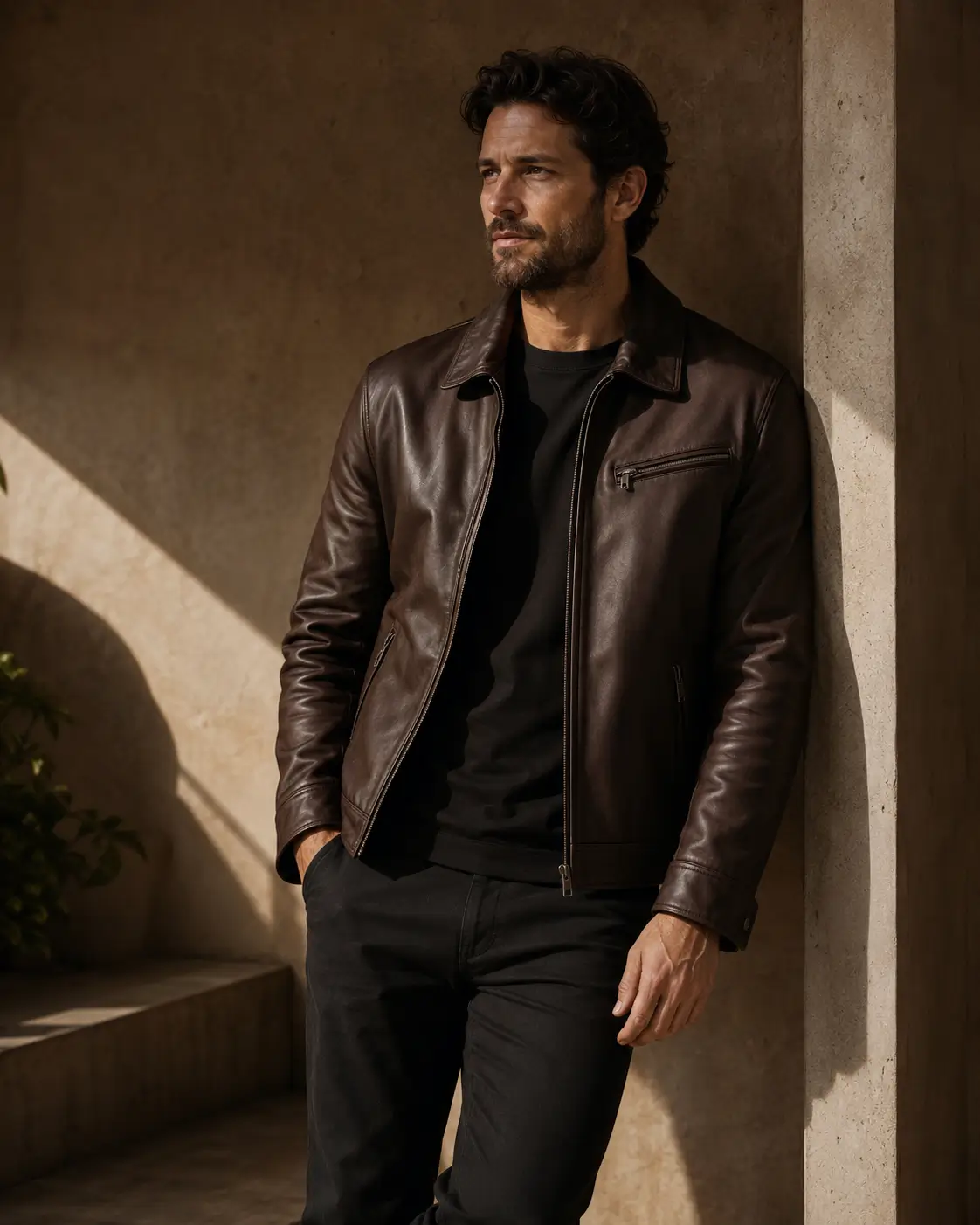 Maher Outfits leather jacket editorial