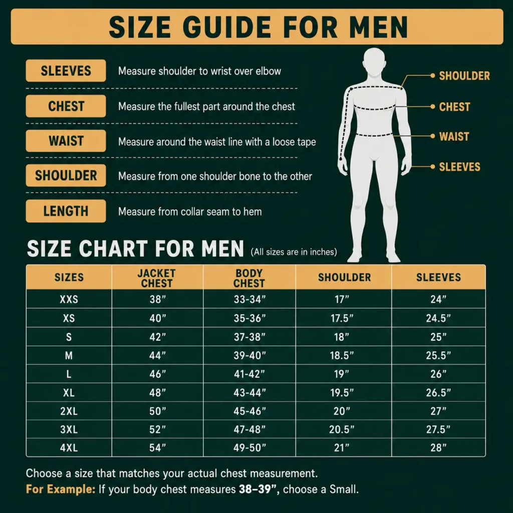 Size guide for Men Maher Outfits